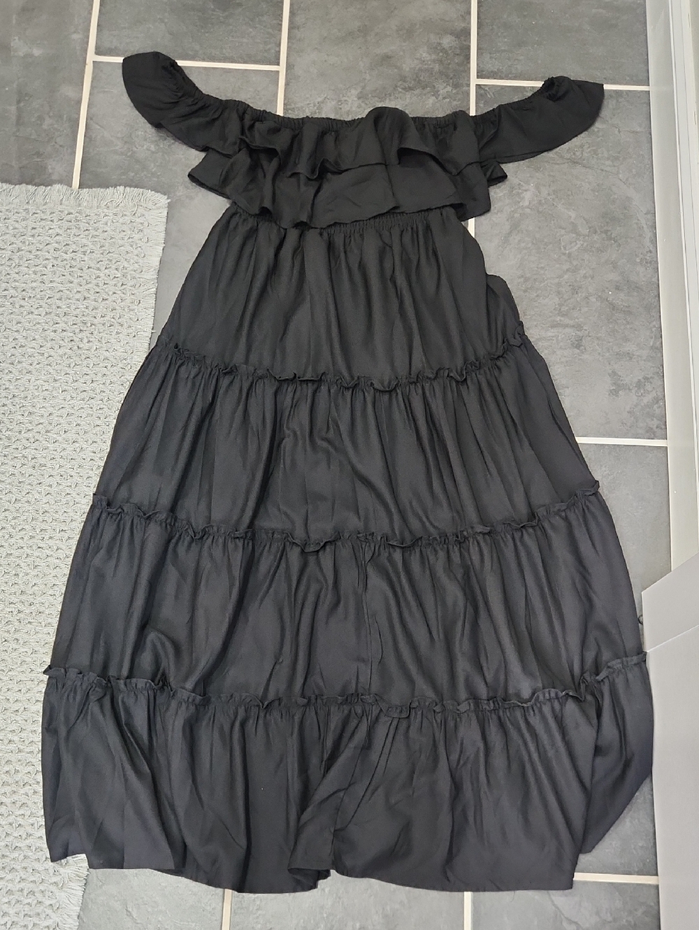 Lascana Off The Shoulder Black Ruffle Tiered Women's Dress